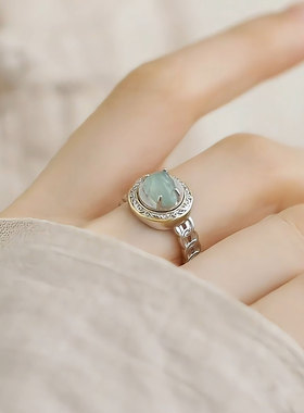 925银蓝水翡翠貔貅女可旋转戒指