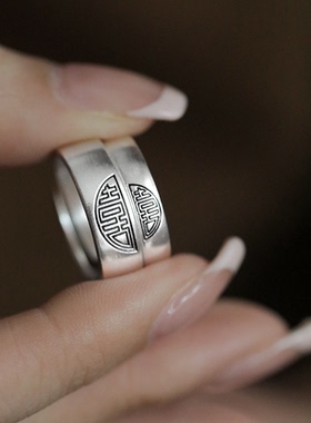 复古925银双喜戒指情侣对戒