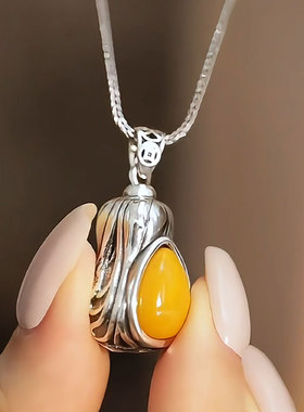 蜜蜡白菜925银女国风气质吊坠