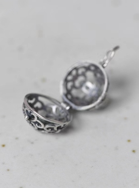 s925银女宫廷镂空祥云香囊球吊坠