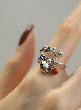 925银玫瑰藤蔓叠口新中式食指戒