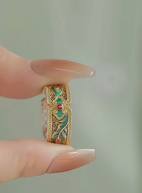 【羽化仙】描金心经开口戒指女