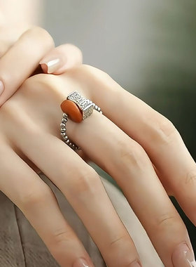 小柿饼925银新中式女方枕戒指