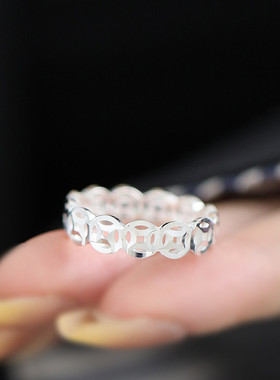 925银钱多多钱币镂空招财戒指女