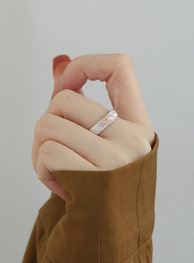 925银古法珐琅莲花百搭开口戒指