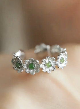 新中式925银碧玉花环开口戒指女