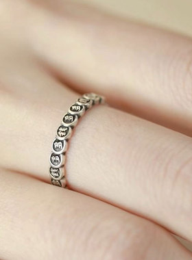 复古925银招财钱多多开口戒指女