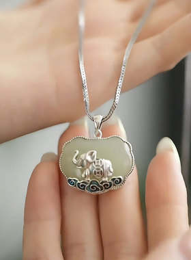 景泰蓝复古925银祥云小象毛衣链