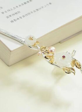 梅花古风s925银发簪和田玉