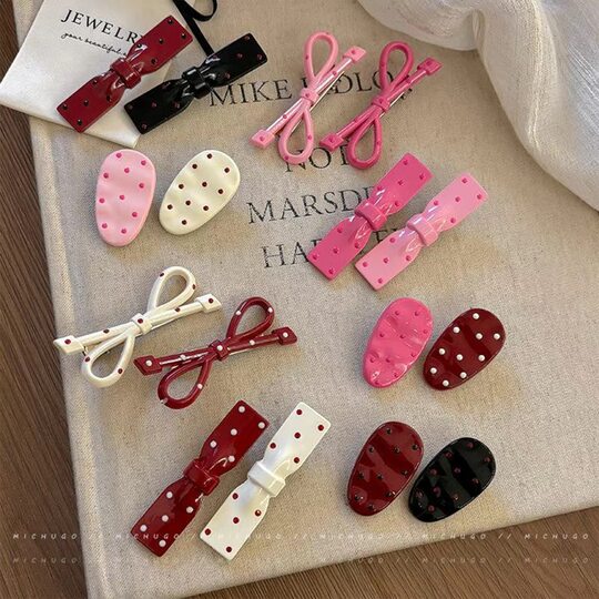 Korean style polka dot bow hair clip for women side clip