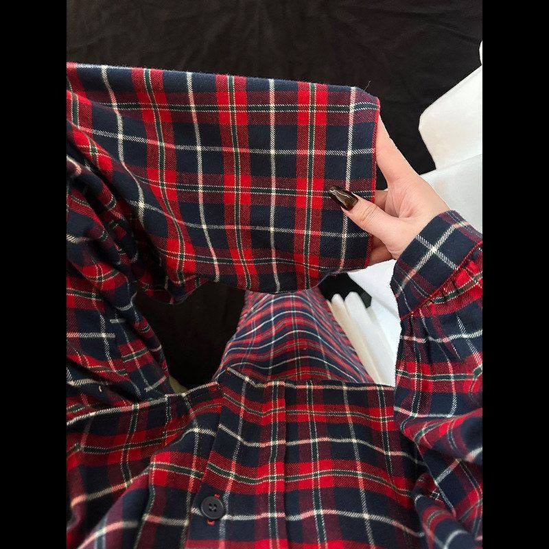 高级感撞色格子娃娃领开衫睡衣女春秋季休闲舒适家居服套装可外穿,淘宝优惠券,粉丝福利购,淘宝优惠卷