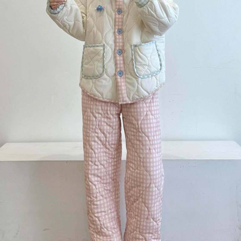 甜美可爱夹棉加厚保暖睡衣女2025年秋冬季新款大码长袖家居服套装,淘宝优惠券,粉丝福利购,淘宝优惠卷