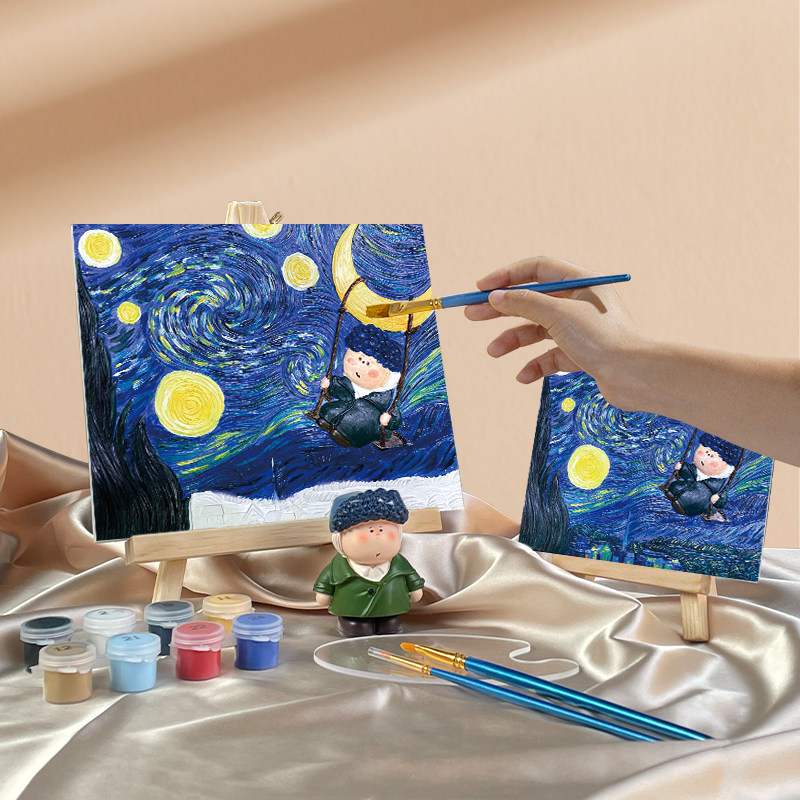 玩作数字油画diy手工立体浮雕手绘画填充丙烯填色画油彩画装饰画_虎窝淘