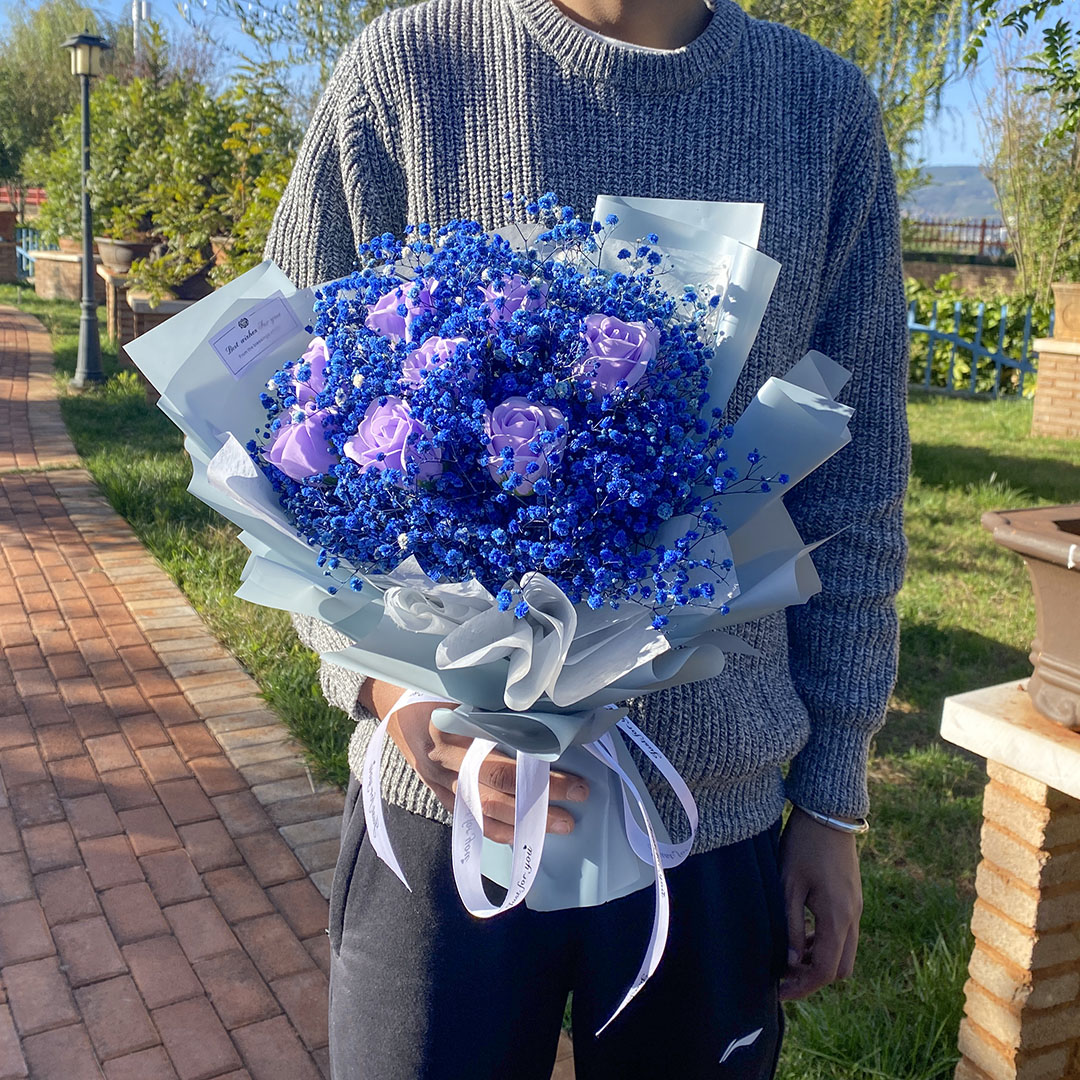 成品干花花束大束满天星礼物香皂花玫瑰送男女朋友老师生日情人节 - 图1