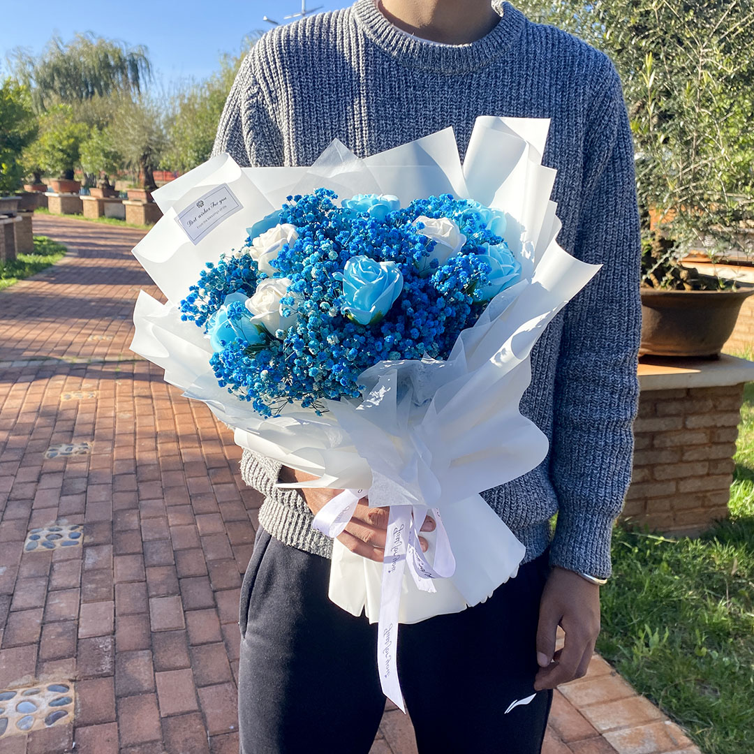 成品干花花束大束满天星礼物香皂花玫瑰送男女朋友老师生日情人节 - 图0