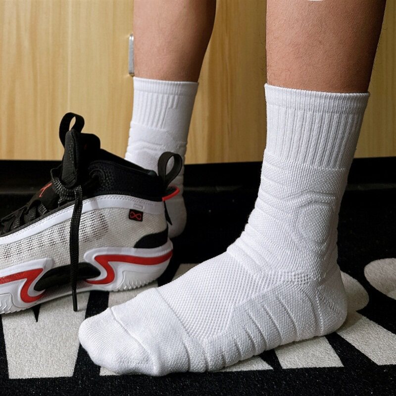 飞人篮球袜中高筒男女毛巾底加厚防滑精英袜运动款白色袜子实战
