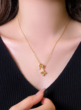 金色锆石小众设计感吊坠项链女新款毛衣链轻奢高级感气质大气配饰