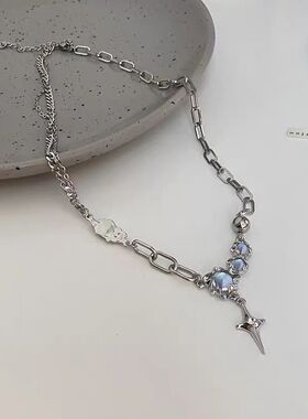 暗黑辣妹风黑色蝴蝶项链女2024新款锁骨链高级小众设计感出游搭配