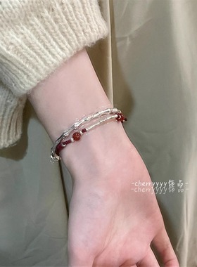 上岸|纯银竹节红绳手链