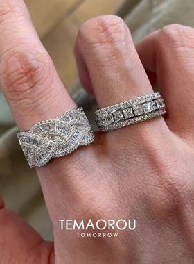 不撞款ins叠戴华丽重工排钻戒指爆闪老钱风食指戒高级感贵气