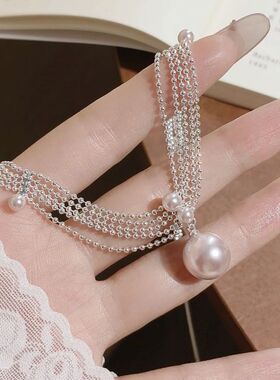 多层珍珠细链吊坠项链女高级感轻奢小众锁骨链颈链巨好看配饰