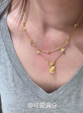 「福禄满满」新中式金色拉丝葫芦花朵项链爆闪温柔时尚双层锁骨链