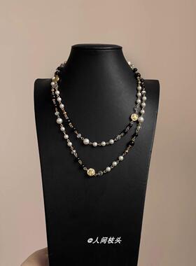 叠戴美!复古珍珠串珠山茶花项链女双层叠戴百搭小众设计感锁骨链