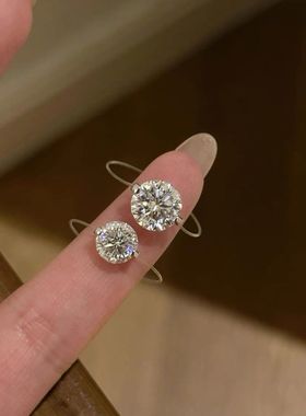 人鱼隐形之泪轻奢透明鱼线设计法式戒指简约爆闪高级锆石新款