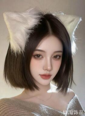 毛绒猫耳朵发夹边夹漫展lolita