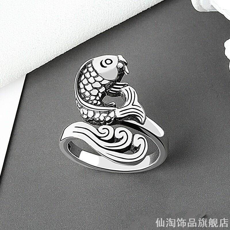 New retro spray fish koi ring knitted sweater