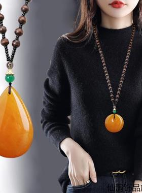 蜜蜡吊坠琥珀波罗的海鸡油黄男女款血珀衬衫链水滴项链