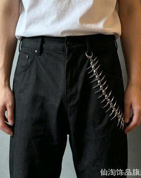 高街暗黑鱼骨牛裤链腰链男女同款裤链包创意鱼骨链ins风