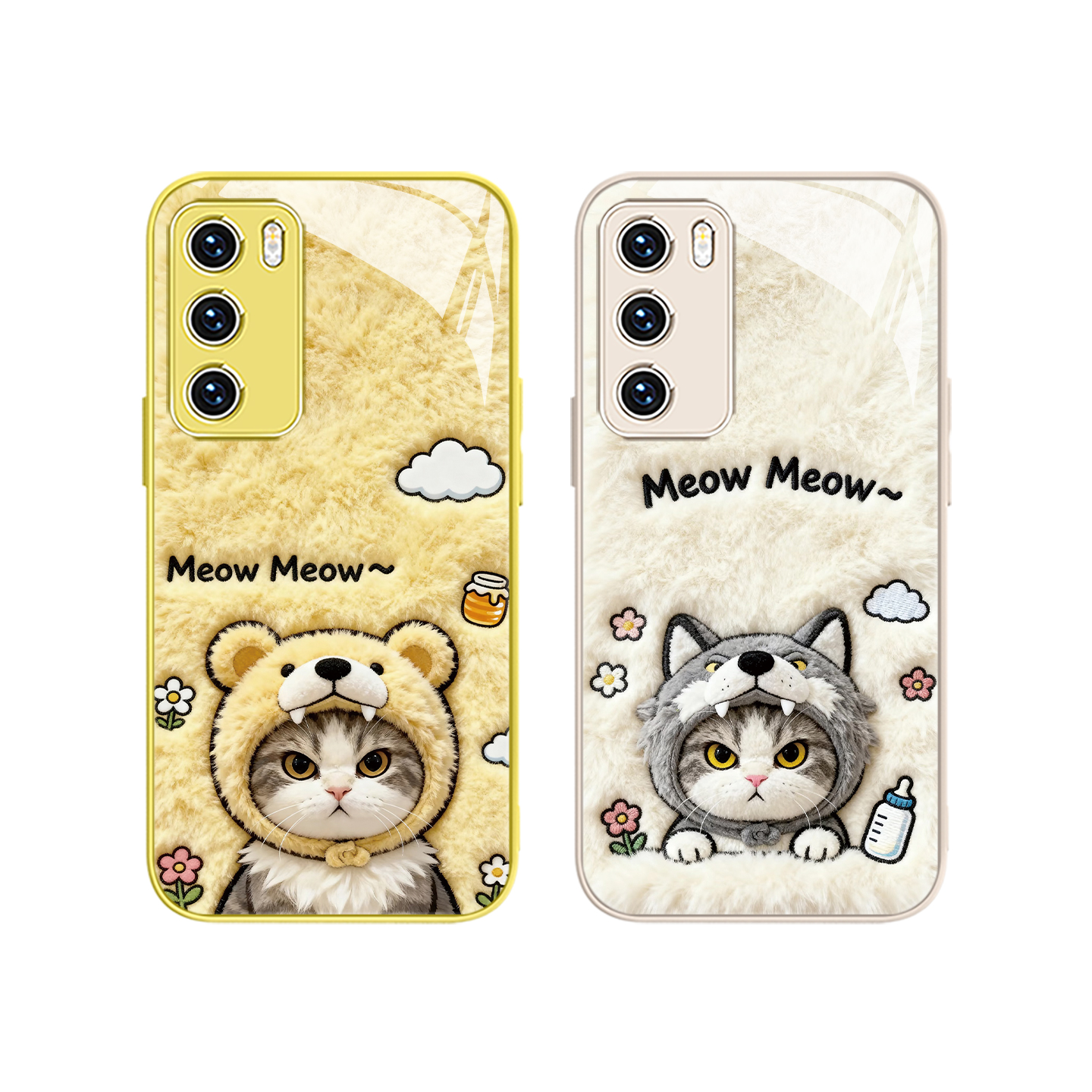 适用毛绒猫咪手机壳小米17promax情侣opporeno14/13可爱vivox100秋冬findx8s小众红米note14新款k80玻璃70套9 - 图3