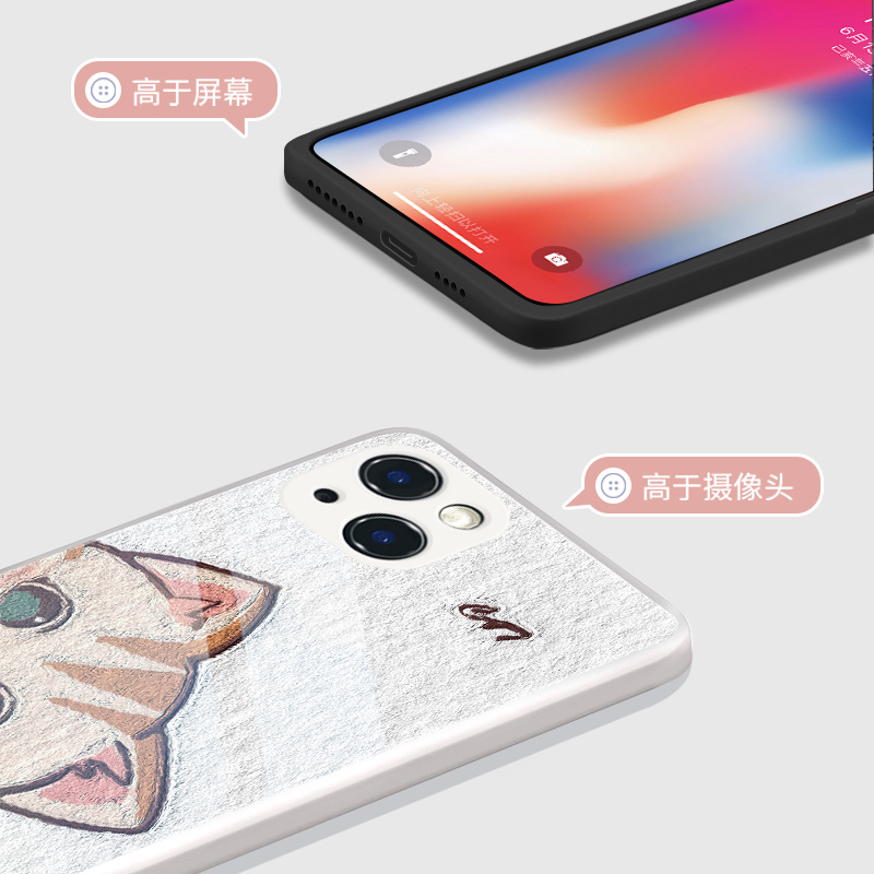 适用iPhone13手机壳熊猫苹果14promax情侣ip12mini可爱11简约15猫咪xsmax套2新款xr女款7plus玻璃8p硬壳x男6