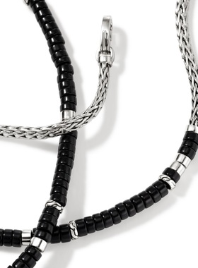 JH黑玛瑙925银项链串珠小众