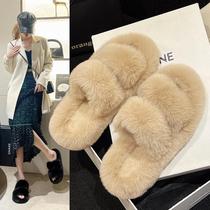 Upscale 2023 Winter new fur shoes Female slippers Anti-slip thick bottom Outer wear Advanced sensation One foot pedal cotton towed home