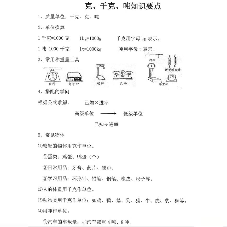 小学数学三年级重量单位克千克吨的认识综合应用题知识点专项练习