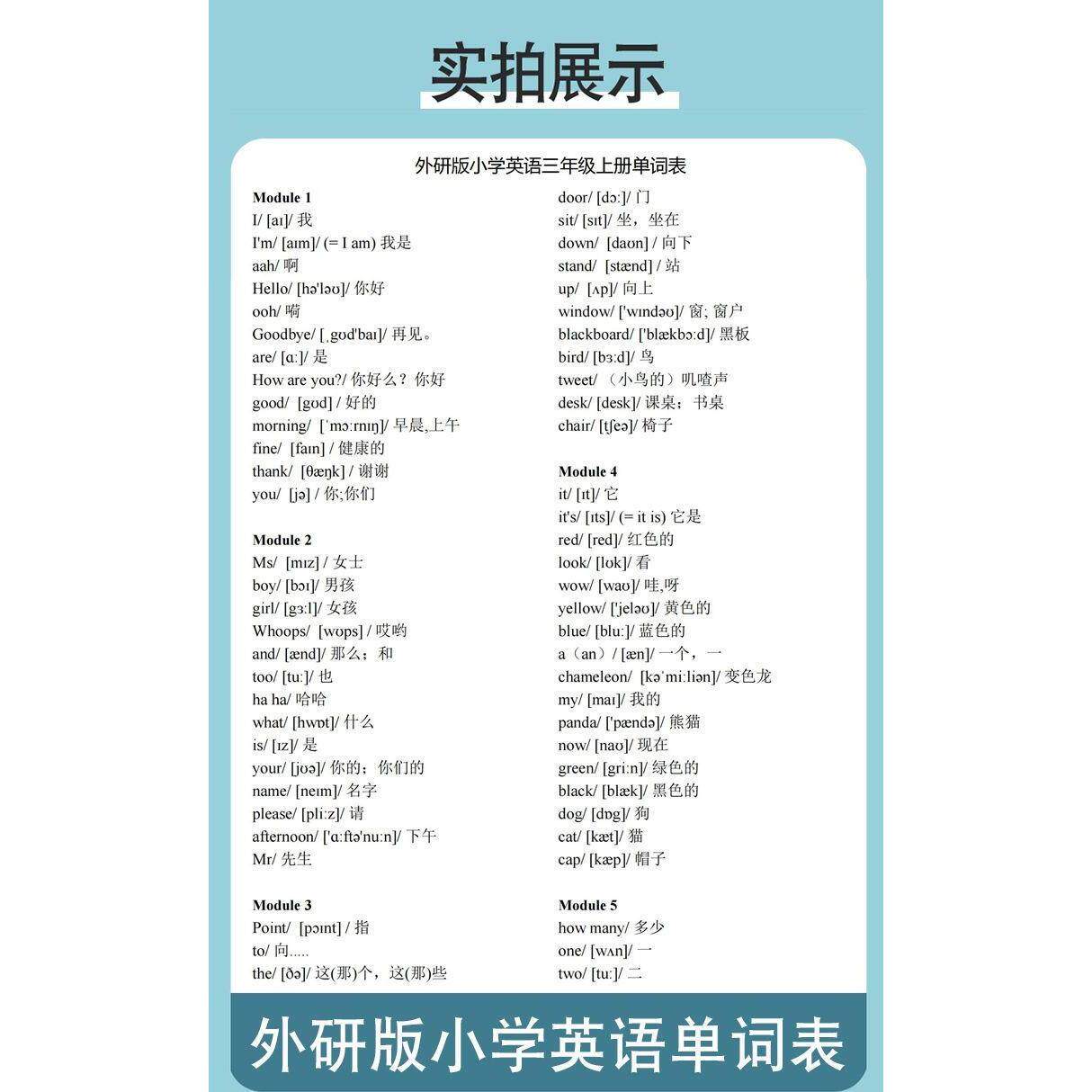 外研版三起点小学英语3456年级复习背诵含音标单词知识点汇总表默写本
