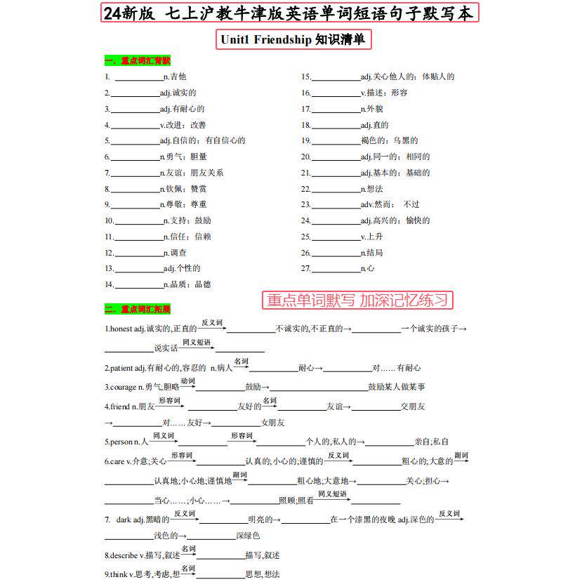 沪教版初中英语七八九年级重点知识点归纳单词汇短语句子语法汇总