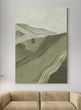 纯手绘油画抽象绿色系客厅装饰画