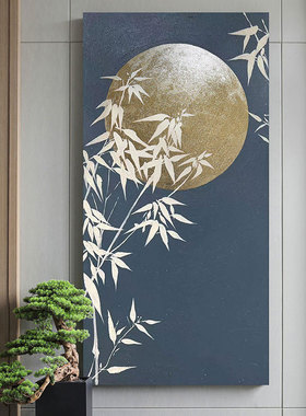 金箔工艺手绘油画新中式玄关挂画