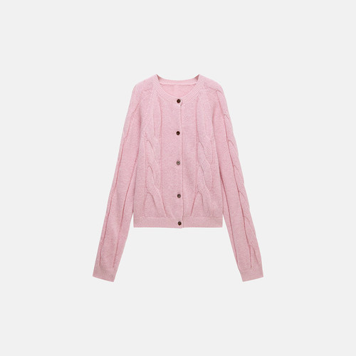 OCHIRLY欧时力 羊毛绞花针织外套女圆领开衫上衣慵懒2025秋季新品 - 图3