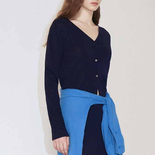 OCHIRLY欧时力 进口和纸纱短款针织外套女V领显瘦2024秋季新品 - 图2