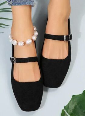 Ladies Lace Up Buckle Footwear Casual Square Toe Shoes Flat