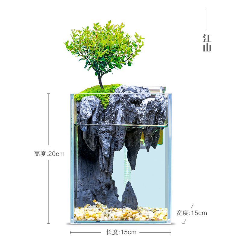 鱼缸家用斗鱼缸客厅小型超白玻璃生态造景全套缸微景观植物水陆缸-图3