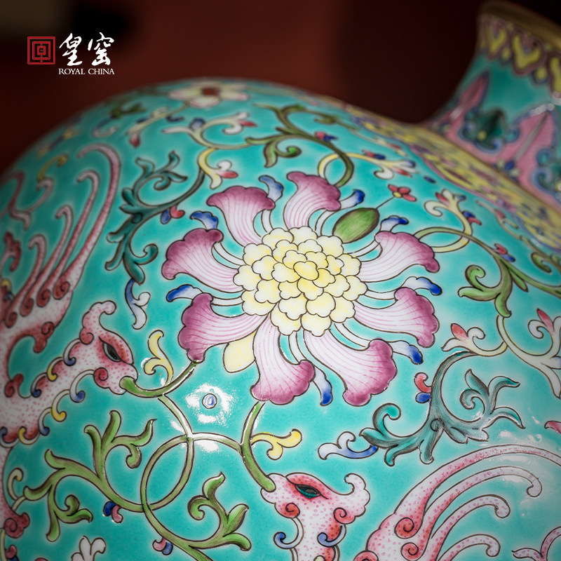 皇窑景德镇陶瓷花瓶粉彩凤穿花梅瓶客厅博古架装饰插花摆件送礼品,淘宝优惠券,粉丝福利购,淘宝优惠卷