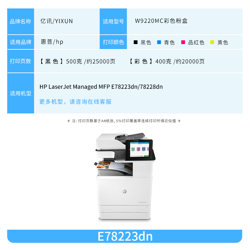 适用惠普E78223dn E78228dn打印机粉盒LaserJet Managed MFP彩色复印机W9220MC W9221MC W9222MC W9223MC硒鼓 - 图3