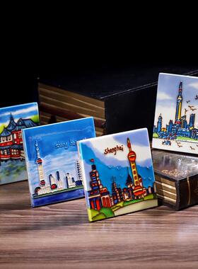上海特色小礼物 手绘小瓷版画东方明珠 商务会议礼品会展纪念品