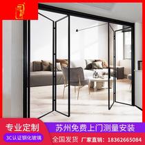 Folding door extremely narrow balcony Bedroom Living room tempered glass beautiful hanging wheel titanium magnesium aluminum alloy door Commercial Ramen