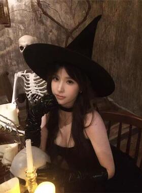 万圣节黑色大檐尖顶女巫帽